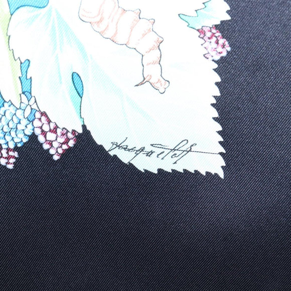 HERMES Carre 90 Scarf Silk Black Blue ""L'ARBRE de SOIE"" Auth ki6867M