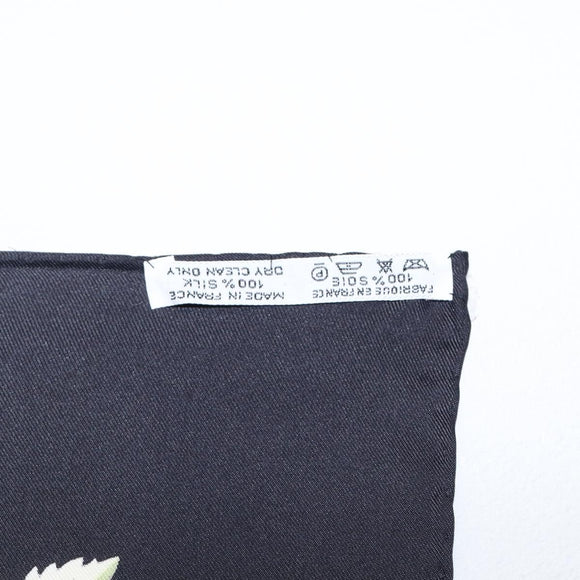 HERMES Carre 90 Scarf Silk Black Blue ""L'ARBRE de SOIE"" Auth ki6867M