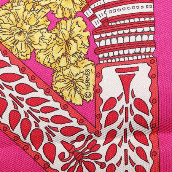 HERMES Carre 90 Scarf Silk Pink ""LA DANSE DU CHEVAL MARAWARI"" Auth ki6868M
