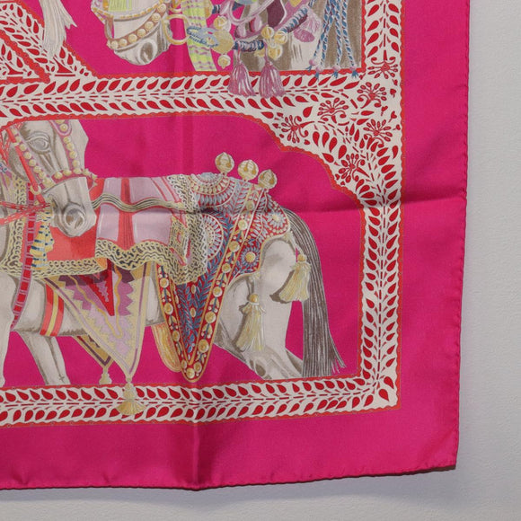 HERMES Carre 90 Scarf Silk Pink ""LA DANSE DU CHEVAL MARAWARI"" Auth ki6868M