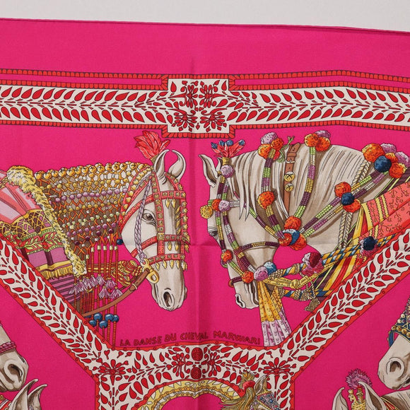 HERMES Carre 90 Scarf Silk Pink ""LA DANSE DU CHEVAL MARAWARI"" Auth ki6868M