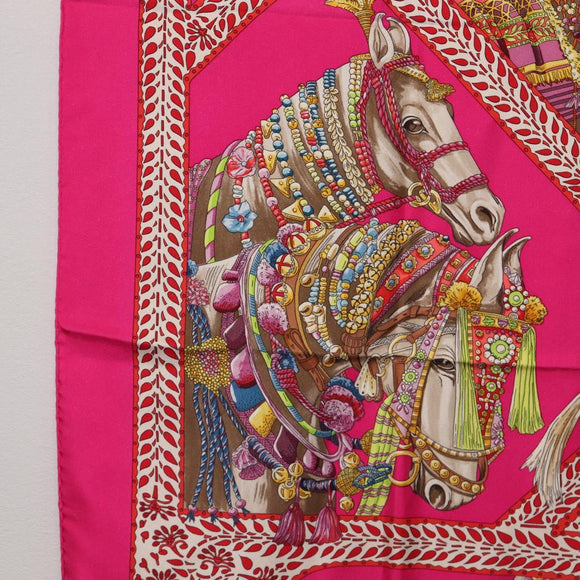 HERMES Carre 90 Scarf Silk Pink ""LA DANSE DU CHEVAL MARAWARI"" Auth ki6868M