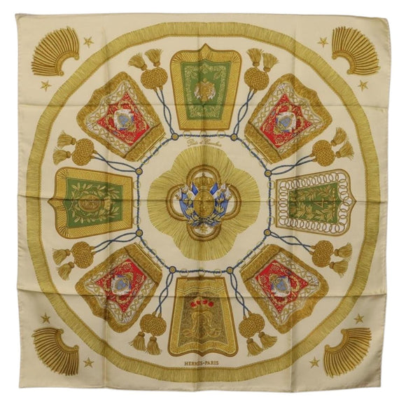 HERMES Carre 90 Scarf Silk Beige Yellow ""Porte et Carvalerie"" Auth ki6869M