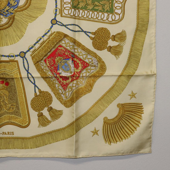 HERMES Carre 90 Scarf Silk Beige Yellow ""Porte et Carvalerie"" Auth ki6869M