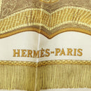 HERMES Carre 90 Scarf Silk Beige Yellow ""Porte et Carvalerie"" Auth ki6869M-11