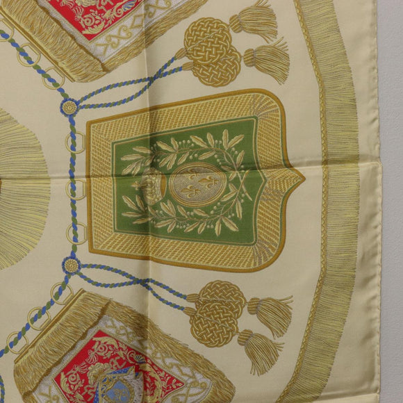 HERMES Carre 90 Scarf Silk Beige Yellow ""Porte et Carvalerie"" Auth ki6869M