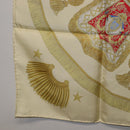 HERMES Carre 90 Scarf Silk Beige Yellow ""Porte et Carvalerie"" Auth ki6869M-21
