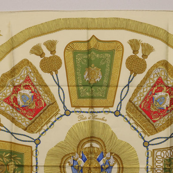 HERMES Carre 90 Scarf Silk Beige Yellow ""Porte et Carvalerie"" Auth ki6869M
