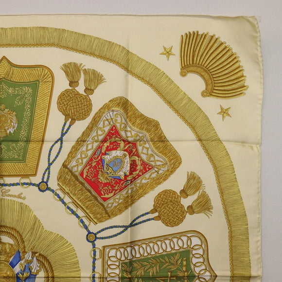 HERMES Carre 90 Scarf Silk Beige Yellow ""Porte et Carvalerie"" Auth ki6869M