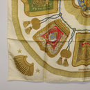 HERMES Carre 90 Scarf Silk Beige Yellow ""Porte et Carvalerie"" Auth ki6869M-8