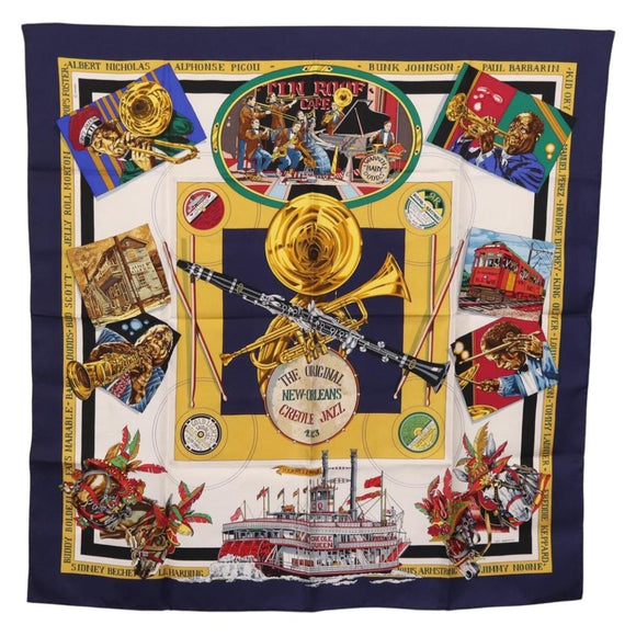 HERMES Carre 90 Scarf ""THE ORIGINAL NEWOREANS CREOLE JAZZ 1923"" Auth ki6870M