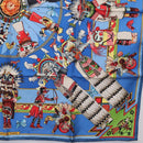 HERMES Carre 90 Scarf Silk Blue Red ""KACHINAS"" Auth ki6872M-10