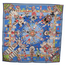 HERMES Carre 90 Scarf Silk Blue Red ""KACHINAS"" Auth ki6872M-13