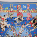HERMES Carre 90 Scarf Silk Blue Red ""KACHINAS"" Auth ki6872M-15