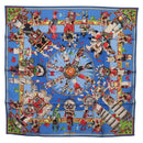 HERMES Carre 90 Scarf Silk Blue Red ""KACHINAS"" Auth ki6872M-1