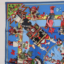 HERMES Carre 90 Scarf Silk Blue Red ""KACHINAS"" Auth ki6872M-2