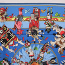 HERMES Carre 90 Scarf Silk Blue Red ""KACHINAS"" Auth ki6872M-3