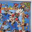 HERMES Carre 90 Scarf Silk Blue Red ""KACHINAS"" Auth ki6872M-4