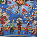 HERMES Carre 90 Scarf Silk Blue Red ""KACHINAS"" Auth ki6872M-9