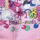 HERMES Carre 90 Scarf Silk Pink Yellow ""La Folle Parade"" Auth ki6876M-12