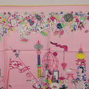 HERMES Carre 90 Scarf Silk Pink Yellow ""La Folle Parade"" Auth ki6876M-18
