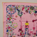 HERMES Carre 90 Scarf Silk Pink Yellow ""La Folle Parade"" Auth ki6876M-2