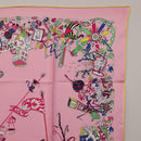 HERMES Carre 90 Scarf Silk Pink Yellow ""La Folle Parade"" Auth ki6876M-4
