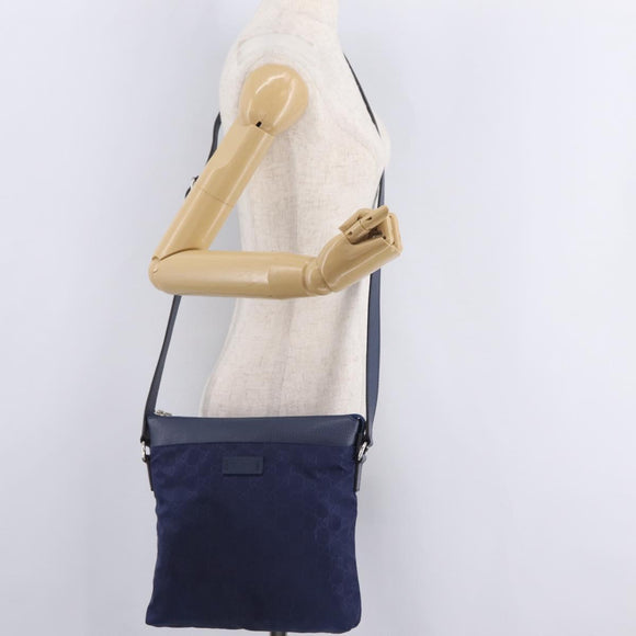 GUCCI GG Shoulder Bag Nylon Navy Silver 510342 Auth ki6877