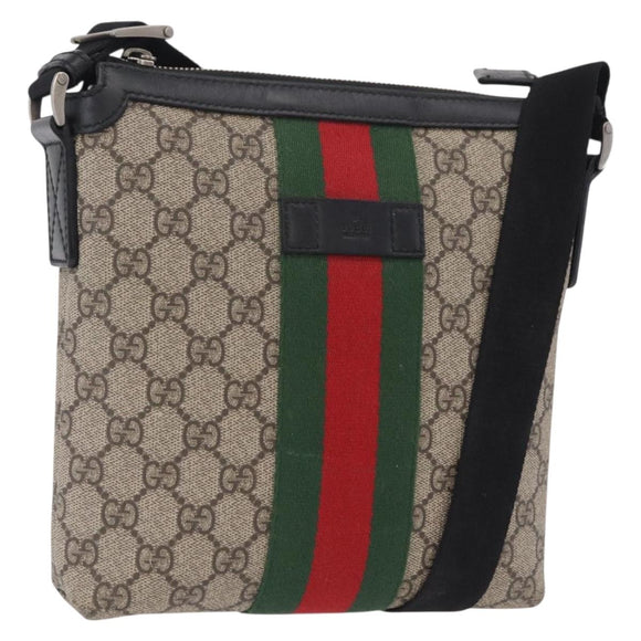 GUCCI GG Supreme Web Sherry Line Shoulder Bag PVC Beige 471454 Auth ki6878A