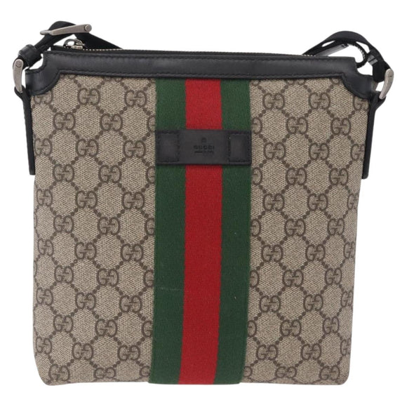 GUCCI GG Supreme Web Sherry Line Shoulder Bag PVC Beige 471454 Auth ki6878A