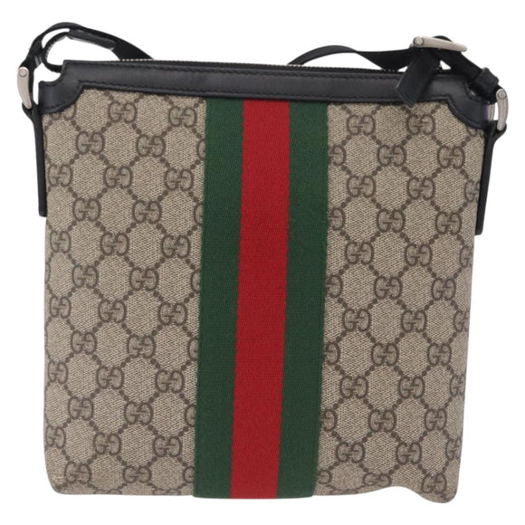 GUCCI GG Supreme Web Sherry Line Shoulder Bag PVC Beige 471454 Auth ki6878A