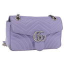 GUCCI GG Marmont Chain Shoulder Bag Leather Purple Silver 443497 Auth ki6880-1
