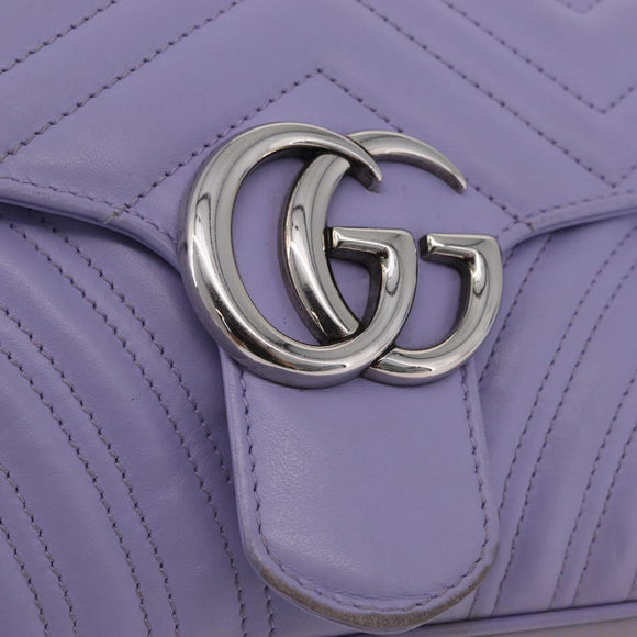 GUCCI GG Marmont Chain Shoulder Bag Leather Purple Silver 443497 Auth ki6880