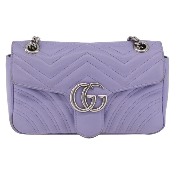 GUCCI GG Marmont Chain Shoulder Bag Leather Purple Silver 443497 Auth ki6880