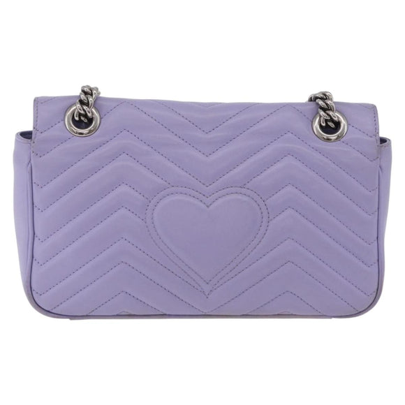 GUCCI GG Marmont Chain Shoulder Bag Leather Purple Silver 443497 Auth ki6880