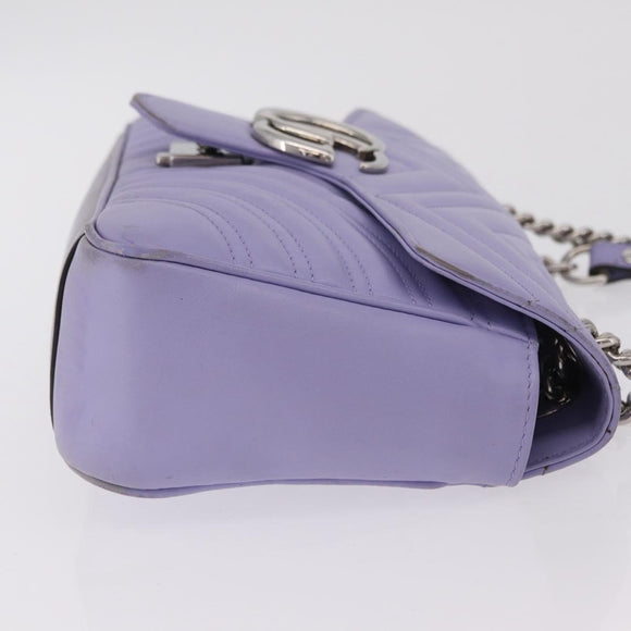 GUCCI GG Marmont Chain Shoulder Bag Leather Purple Silver 443497 Auth ki6880