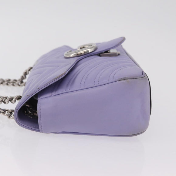 GUCCI GG Marmont Chain Shoulder Bag Leather Purple Silver 443497 Auth ki6880