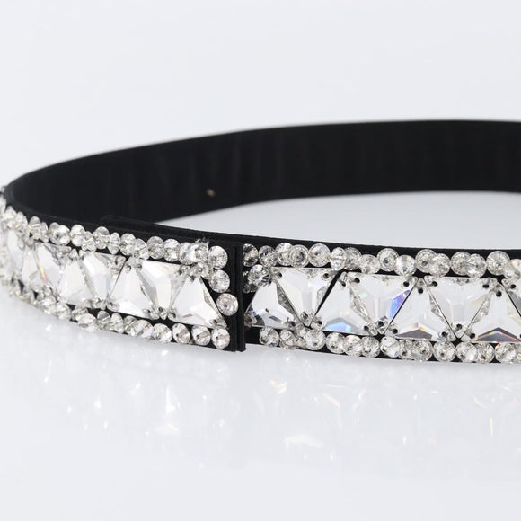 PRADA Bijoux Belt Satin 75/30 Black Silver Auth ki6885V