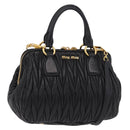 Miu Miu Matelasse Hand Bag Leather 2way Black Gold Tone Auth ki6891M-1
