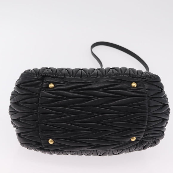 Miu Miu Matelasse Hand Bag Leather 2way Black Gold Tone Auth ki6891M