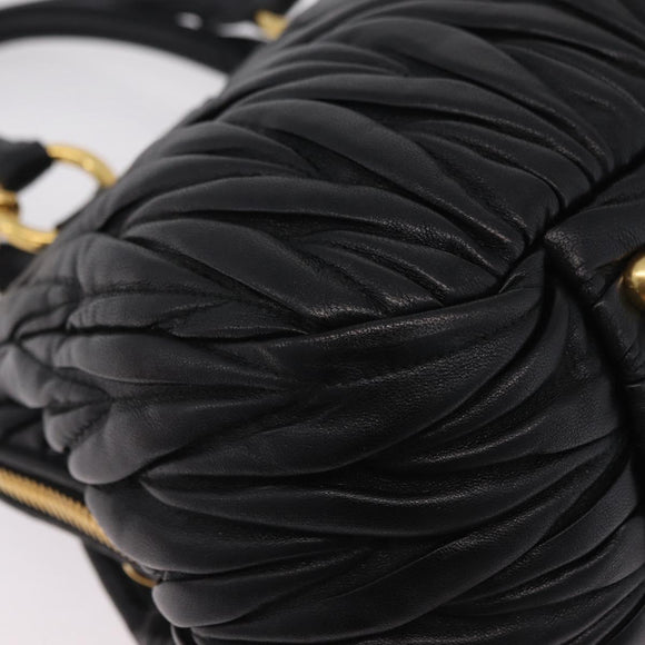 Miu Miu Matelasse Hand Bag Leather 2way Black Gold Tone Auth ki6891M