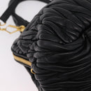 Miu Miu Matelasse Hand Bag Leather 2way Black Gold Tone Auth ki6891M-20