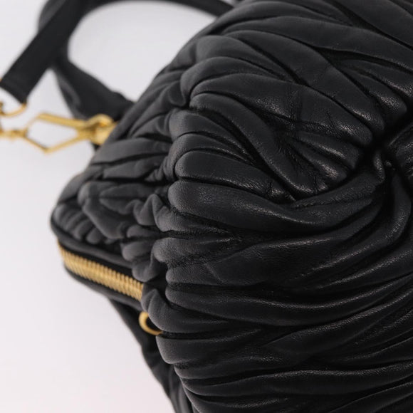 Miu Miu Matelasse Hand Bag Leather 2way Black Gold Tone Auth ki6891M