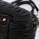 Miu Miu Matelasse Hand Bag Leather 2way Black Gold Tone Auth ki6891M-21