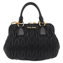 Miu Miu Matelasse Hand Bag Leather 2way Black Gold Tone Auth ki6891M-13