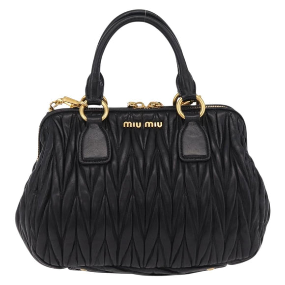 Miu Miu Matelasse Hand Bag Leather 2way Black Gold Tone Auth ki6891M