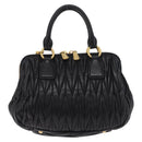 Miu Miu Matelasse Hand Bag Leather 2way Black Gold Tone Auth ki6891M-2