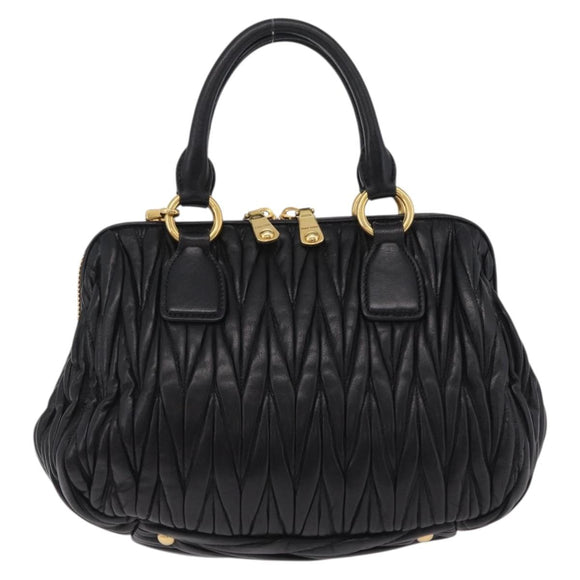 Miu Miu Matelasse Hand Bag Leather 2way Black Gold Tone Auth ki6891M