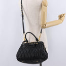 Miu Miu Matelasse Hand Bag Leather 2way Black Gold Tone Auth ki6891M-31