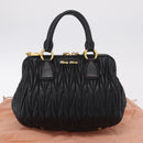 Miu Miu Matelasse Hand Bag Leather 2way Black Gold Tone Auth ki6891M-12